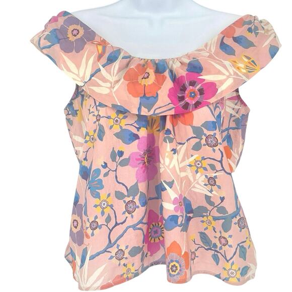 J. Crew Pink Floral Ruffle Top Sleeveless Blouse Size XS - Picture 1 of 7